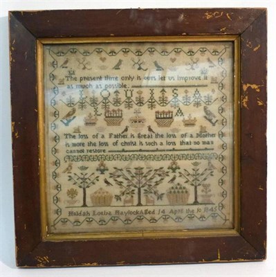 Lot 1227 - Framed Sampler Worked by Huldah Louise Haylock, Aged 14, April 10 1845, worked in cross stitch...