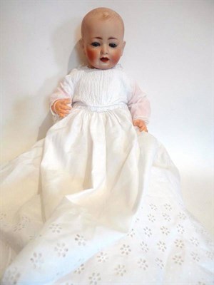 Lot 1002 - J D Kestner Bisque Socket Head Doll impressed '151' with sleeping blue eyes, open mouth with...