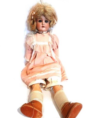 Lot 1003 - German Bisque Socket Head Doll impressed 'Viola' '8' with sleeping blue eyes, open mouth, blond...