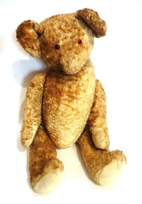 Lot 1007 - Yellow Plush Jointed Teddy Bear straw filled with hump back, cotton plush, cotton pads, 54cm