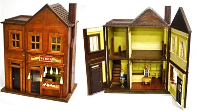 Lot 1012 - Mr Bones Family Butcher Wooden Model Shop, front opening enclosing two rooms with staircase,...
