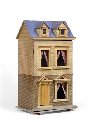 Lot 1017 - Early 20th Century Moritz Gottschalk Blue Roof Two Storey Dolls House with brick papered...