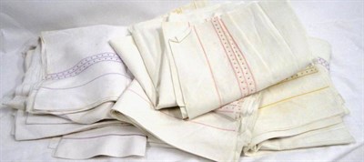 Lot 1019 - Composite Bed Linen Set including a set of white linen embroidered with spots and hem-stitch in...