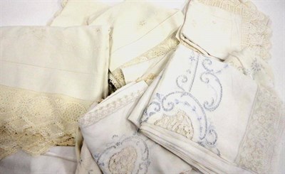 Lot 1021 - Assorted White Linen and Textiles including bed and table linen, with crochet edging and...