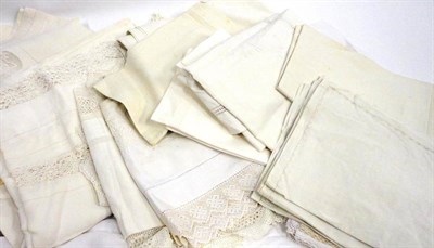 Lot 1023 - Assorted White Linen and Textiles including bed and table linen, napkins with crochet edging,...