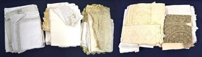 Lot 1028 - Assorted White Cotton and White Linen Table Cloths, some with crochet edgings, bed linen etc...