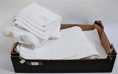 Lot 1031 - Assorted Table Linen including two drawn thread work cloths, damask cloths etc (one box)