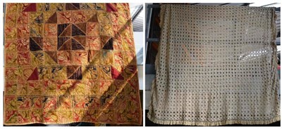 Lot 1039 - Crazy Patchwork Style Bed Cover comprising velvet, wool and woven floral brocade patches, 140cm...