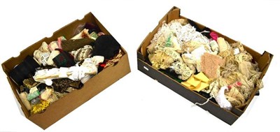 Lot 1047 - Assorted Lace Edgings, Trimmings, Ribbons, Upholstery Trimmings etc (two boxes)