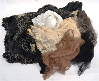 Lot 1051 - Assorted 19th Century and Later Lace Collars, cuffs, modesty panel, pair of crochet cuffs; Late...