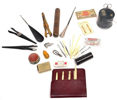 Lot 1055 - Assorted Sewing and Lady's Accessories including a navy leather mounted string box and cover,...