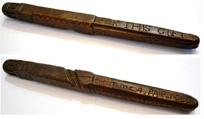 Lot 1059 - 18th Century Carved Knitting Sheath inscribed 'JANE WRIGHT FOR THIS GIFT, Decbr 4th 1799, knit me a