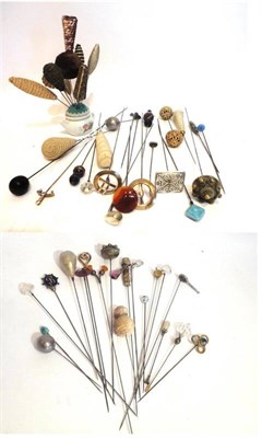 Lot 1062 - Fifty Assorted Circa 1950's and Later Decorative Plated, Fabric, Stone and Glass Hat Pins and a...