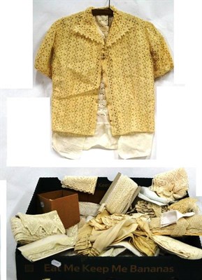 Lot 1079 - Assorted Late 19th Century Baby Night Dresses, lace bonnet, silk dresses; Edwardian cream silk...