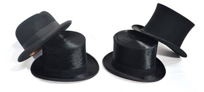 Lot 1081 - Tress & Co Black Silk Top Hat, 20cm by 16cm; Lincoln Bennett Black Silk Top Hat initialled 'GWG' to