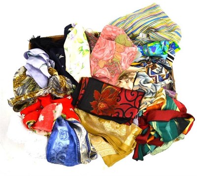 Lot 1098 - Assorted Modern Silk and other Scarves including Nina Ricci, Jacqmar etc (one box)