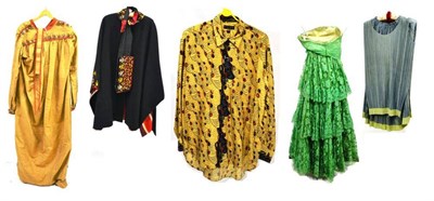 Lot 1110 - Modern Costume including a stylish Black Wool Cape with striped 'ikat' silk lining, applied...