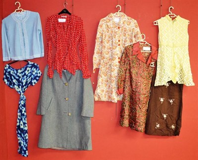 Lot 1111 - Assorted Circa 1940's and Later Costume including a 1940's floral linen smock with buttons to...