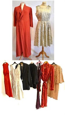 Lot 1123 - Circa 1930's and Later Costume including a black lace and crepe day dress with chiffon skirt;...