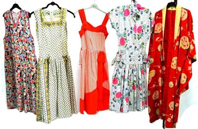 Lot 1125 - Assorted Circa 1950's and Later Cotton Day Dresses, silk and embroidered blouses, peasant tops,...