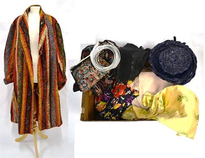 Lot 1127 - Assorted Costume and Accessories including a house coat in a red woven paisley type striped fabric