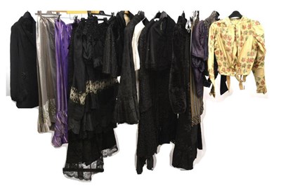 Lot 1132 - Assorted 19th Century and Later Costume including black silk skirts; tapework appliqued coat;...