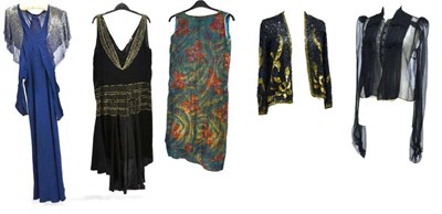 Lot 1136 - Circa 1920's and 30's Evening Wear including a Black Chiffon Jacket with long sleeves and black and