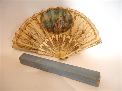 Lot 1159 - Late 19th Century French Bone Fan with pierced and carved sticks and guards decorated in gold...