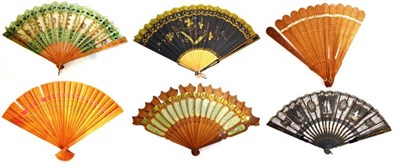 Lot 1161 - Late 19th Century/Early 20th Century Carved Sandalwood Fan with embroidered gauze mount, 20cm...