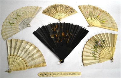 Lot 1171 - Assorted Victorian and Edwardian Fans including a carved bone fan with pierced sticks and...