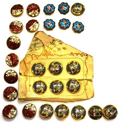 Lot 1174 - Enamel Buttons including a Set of Ten Gilt Metal Buttons with  red and floral enamel...