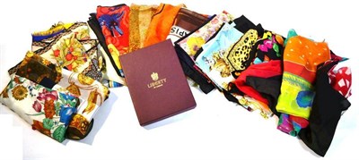 Lot 1184 - Assorted Modern Silk and Other Scarves including a Liberty silk scarf in original box, Alexon,...