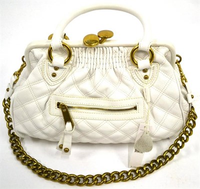 Lot 1194 - Marc Jacobs White Leather Stam Bag with quilted exterior, zip pocket, chunky brass mounts, burgundy