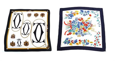 Lot 1195 - Gucci Silk Scarf decorated with a central spray of flowers within a border of flowers, on a...