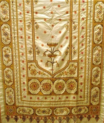 Lot 1211 - Early 20th Century Cream Silk Bed Cover of Indian Style, embroidered with gilt and coloured...