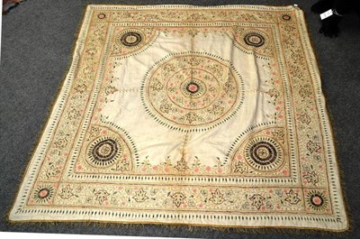 Lot 1213 - Early 20th Century Indian Style Cream Silk Embroidered Cloth decorated with floral motifs in...