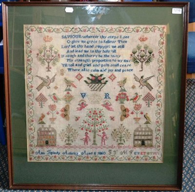 Lot 1216 - Large Framed Adam and Eve Sampler Worked by Ann Tiplady Askrigg, Aged 8 1860, with religious...