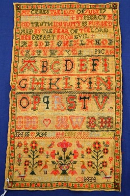 Lot 1220 - 19th Century Unframed Alphabet Sampler 'At Ceres The 1 Day of July 17' 'Katirina Head.....', worked