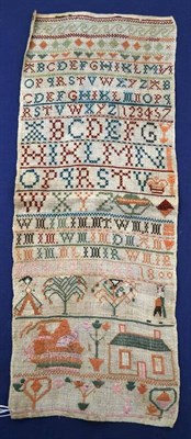 Lot 1222 - Unframed Band Sampler worked by Mary Millar dated 1800, 20cm by 53cm