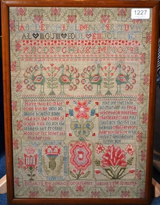 Lot 1227 - A Framed Alphabet Sampler Worked by Mary Low, Aged 12 of Forgandenny 1825, worked in cross...