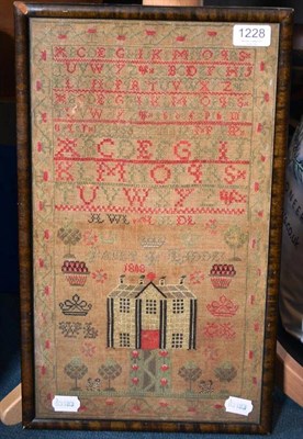 Lot 1228 - Framed Alphabet Sampler Worked by Janet Liddel 1808, with cream Georgian style house with...