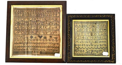 Lot 1229 - Framed Alphabet Sampler by Eliza Grainger Dated 1805, worked in blue cross stitch within a...