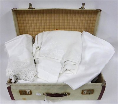 Lot 2011 - Assorted Linen and Textiles including a white embroidered bed cover, white embroidered cloth...