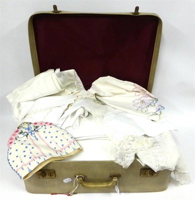 Lot 2012 - Assorted Linen and Textiles including white embroidered cloths and table linens with crochet edges