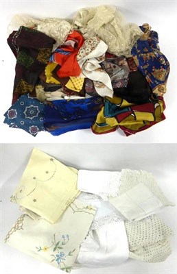 Lot 2023 - Assorted Late 19th Century/Early 20th Century Lace Trimmings, two pairs of stockings, kid and...