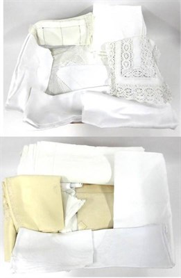 Lot 2026 - Assorted White Linen and Textiles including embroidered examples and table linen etc (two boxes)