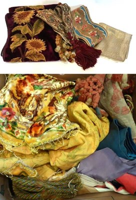 Lot 2028 - Assorted Textiles including a yellow ground floral decorated chenille cloth; coloured braid and tie