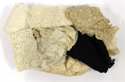Lot 2040 - Assorted 19th Century and Later Machine and Hand Worked Lace including four triangular shawls...