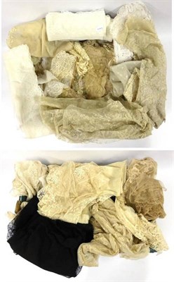 Lot 2041 - Assorted 19th Century and Later Lace Trims, Edgings, Remnants etc (two boxes)