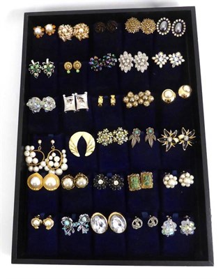 Lot 2076 - Thirty Pairs of Earrings, of various styles, some set with white pastes, faux pearls etc